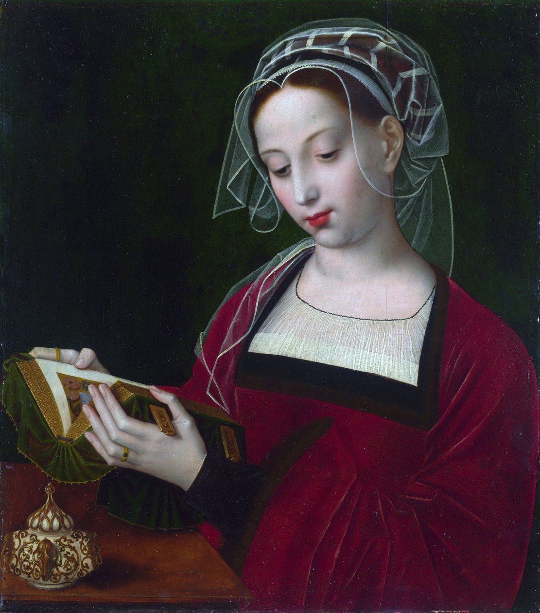 ""Maria Magdalena lukee"" Ambrosius Bensonin (1495-1550) maalaus noin 1525 Lontoon kansallisgalleria tekijältä Ambrosius Benson