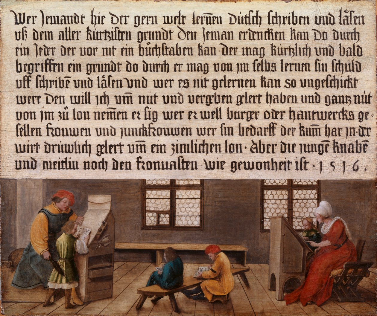 Koulun maisterin kyltti tekijältä Ambrosius Holbein