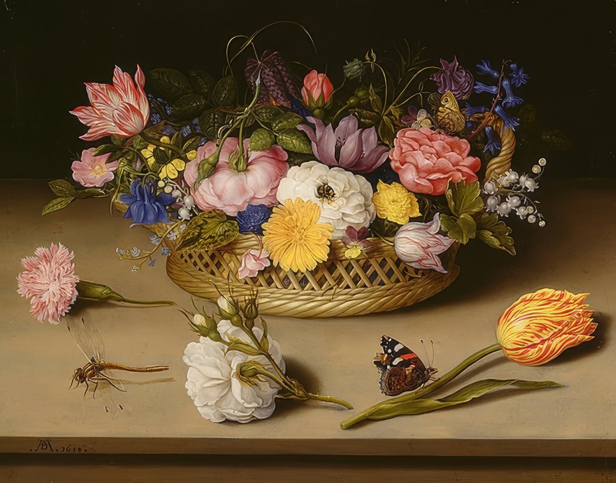 Asetelma kukkien kanssa. 1614 tekijältä Ambrosius the Elder Bosschaert