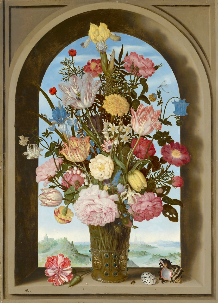 Maljakko kukkia ikkunassa, n. 1618 tekijältä Ambrosius the Elder Bosschaert
