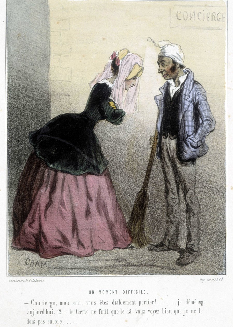 Un moment difficile (le rent) - Chamin "" Madeleines" -kirjassa, v.1870-1880 tekijältä Amédée de Noé