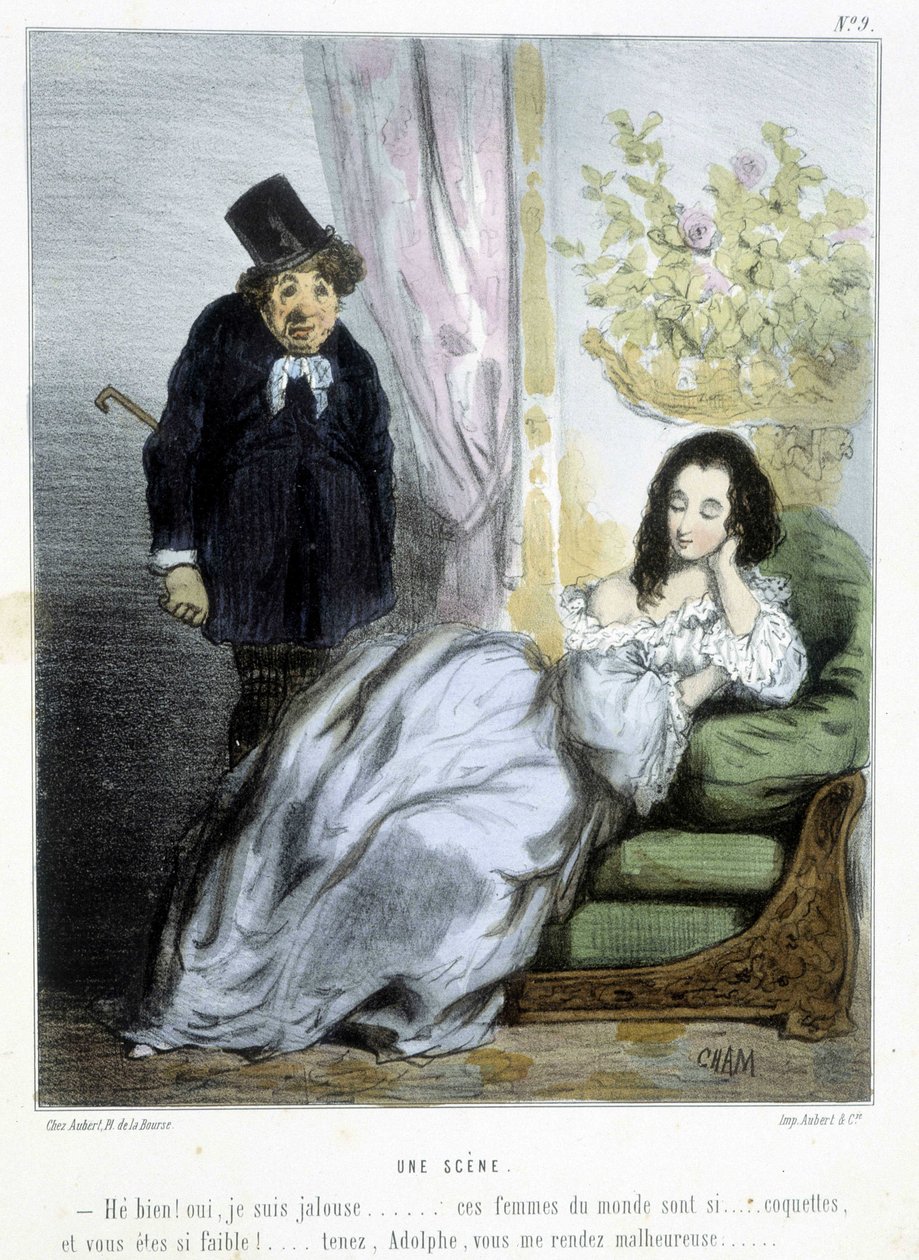 Kohtaus - Chamin "" Madeleines" -elokuvassa, n. 1870-1880 tekijältä Amédée de Noé