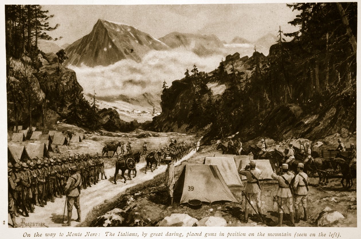 Matkalla Monte Neroon: Italialaiset asettivat rohkeasti tykit asemiin vuorelle, 1914-19. tekijältä Amedee Forestier