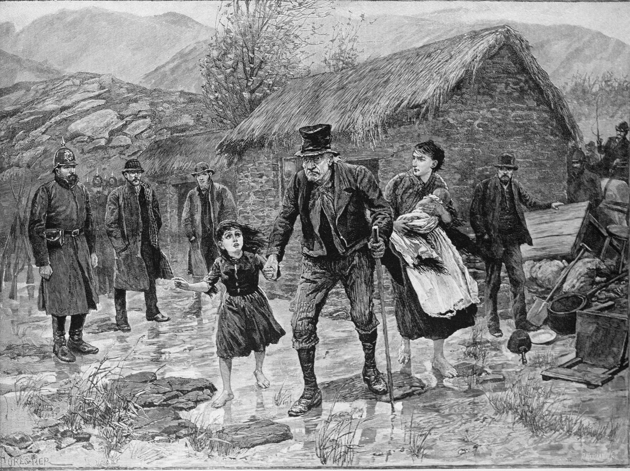 Kohtaus Irlannin häätöstä Kerryn kreivikunnassa, "The Illustrated London News", 15. tammikuuta 1887 tekijältä Amedee Forestier