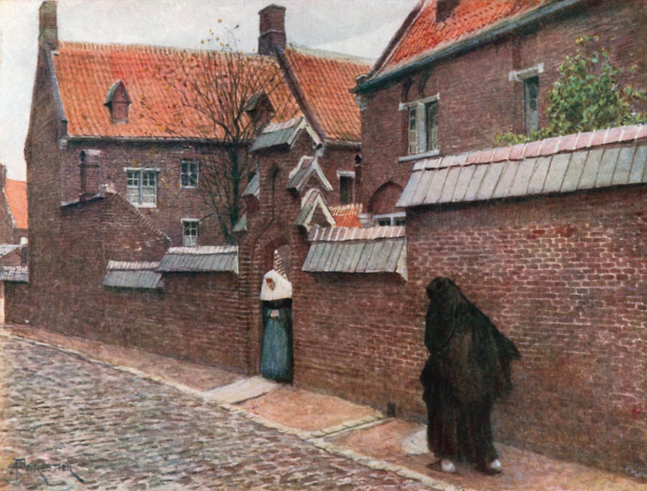 Mont St Amand -vuoren Beguinage, Gent (värilitografia) tekijältä Amedee (after) Forestier