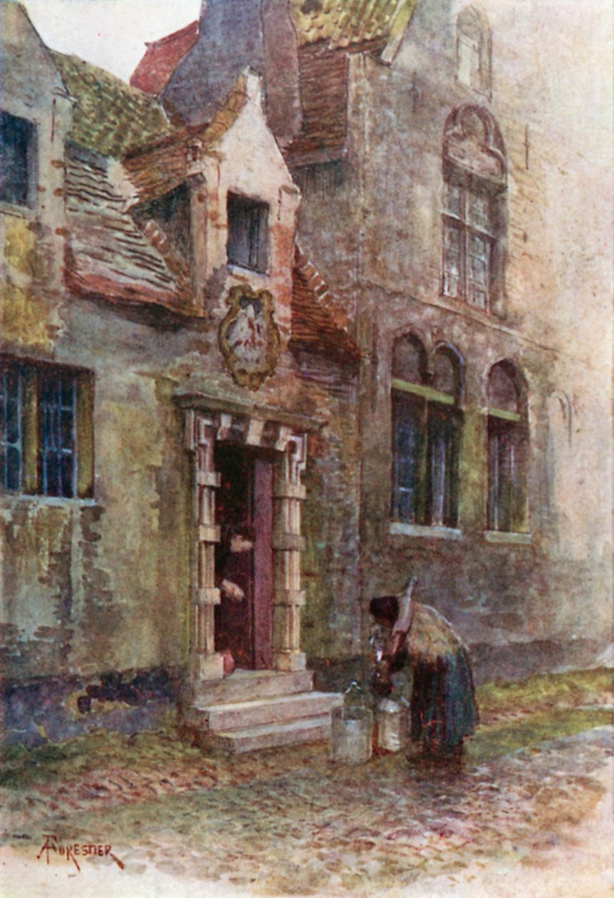 Maison du Pelican (vanhainkodin), Brugge (värilitro) tekijältä Amedee (after) Forestier