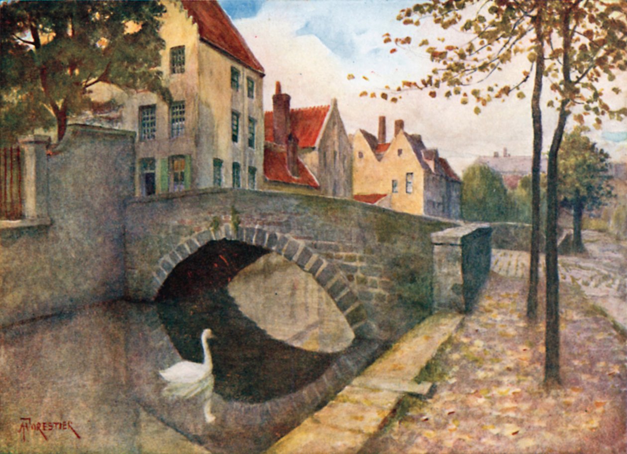 Quai des Marbriers, Brugge (värilitro). tekijältä Amedee (after) Forestier