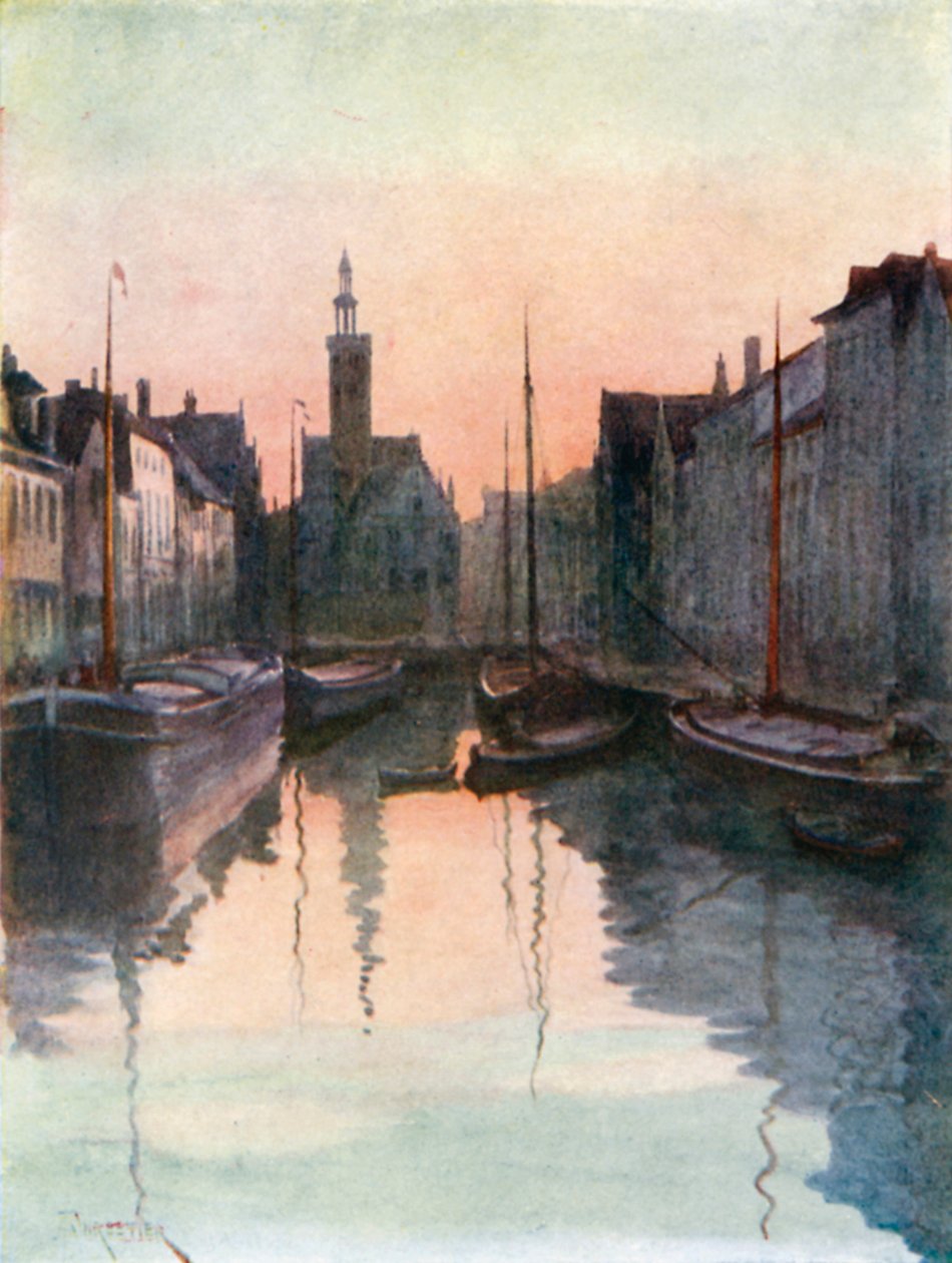 Quai du Miroir, Brugge (värilitografia) tekijältä Amedee (after) Forestier