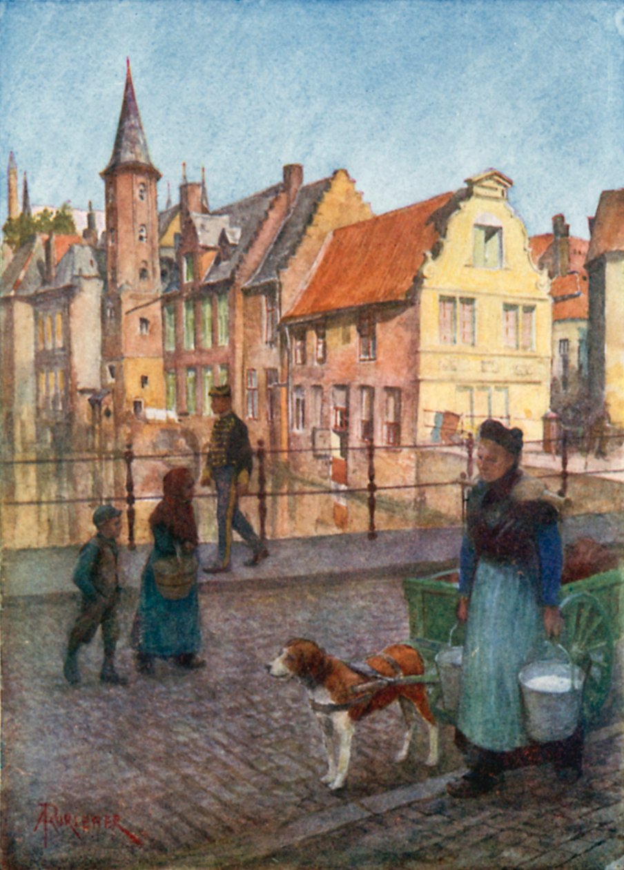 Quai du Rosaire, Brugge (värilitografia) tekijältä Amedee (after) Forestier