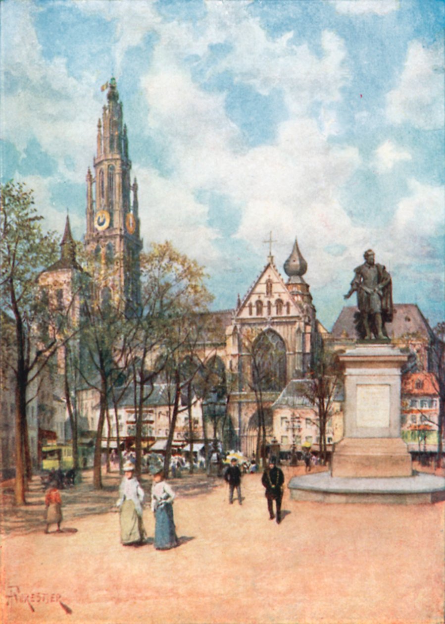 Place Verte, Antwerpen (värilitro) tekijältä Amedee (after) Forestier