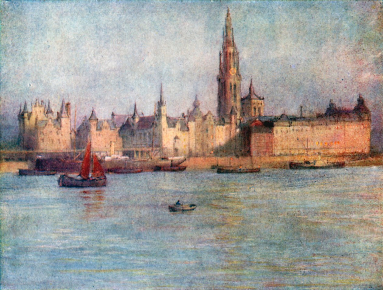 Tienvarsi Tete de Flandresta, Antwerpen (värilitografia). tekijältä Amedee (after) Forestier