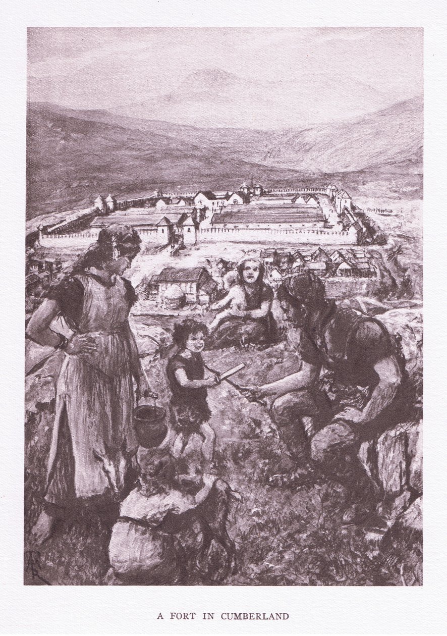 Linnoitus Cumberlandissa, kuvitus teoksesta The Roman Soldier, 1928 tekijältä Amedee Forestier