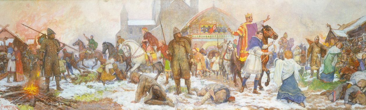 Episodi William I:n kruunajaisissa, Lontoo, joulupäivä, 1066, 1900-luvun alku tekijältä Amedee Forestier