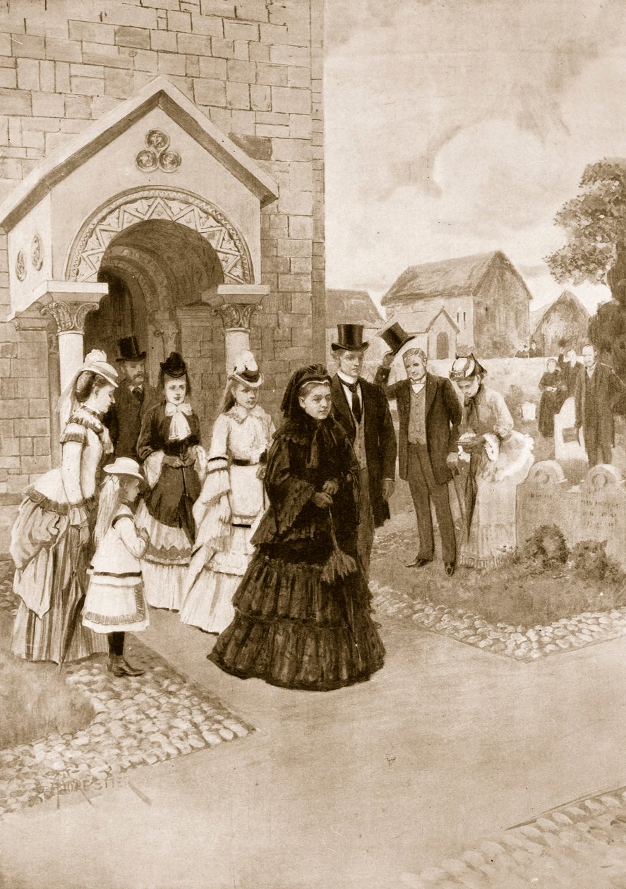 Kuningatar Victorian elämä Osbornessa: Hänen Majesteettinsa Whippinghamin kirkossa, "The Illustrated London News", 1901 tekijältä Amedee Forestier