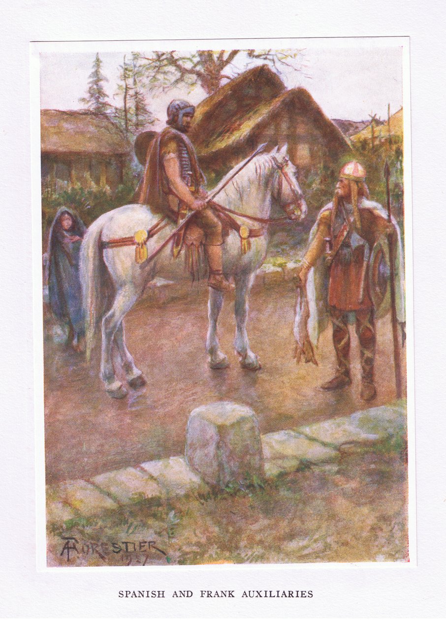 Espanjan ja Frankin apujoukot, kuvitus teoksesta The Roman Soldier, 1928 tekijältä Amedee Forestier