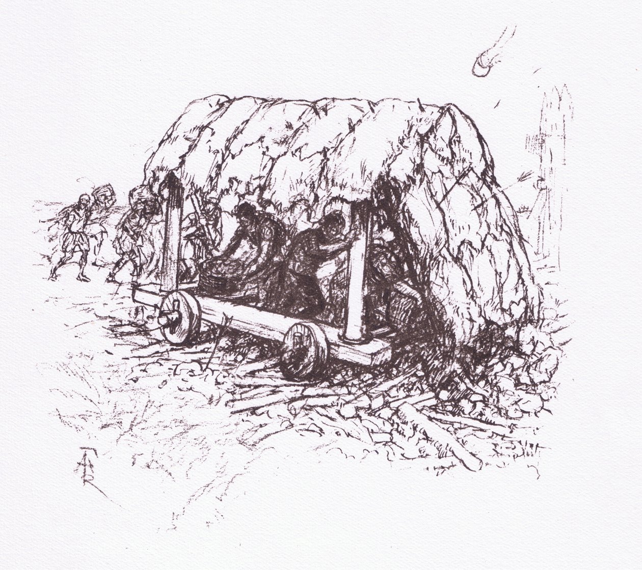 Kilpikonna, kenttäkone, kuvitus teoksesta The Roman Soldier, 1928. tekijältä Amedee Forestier