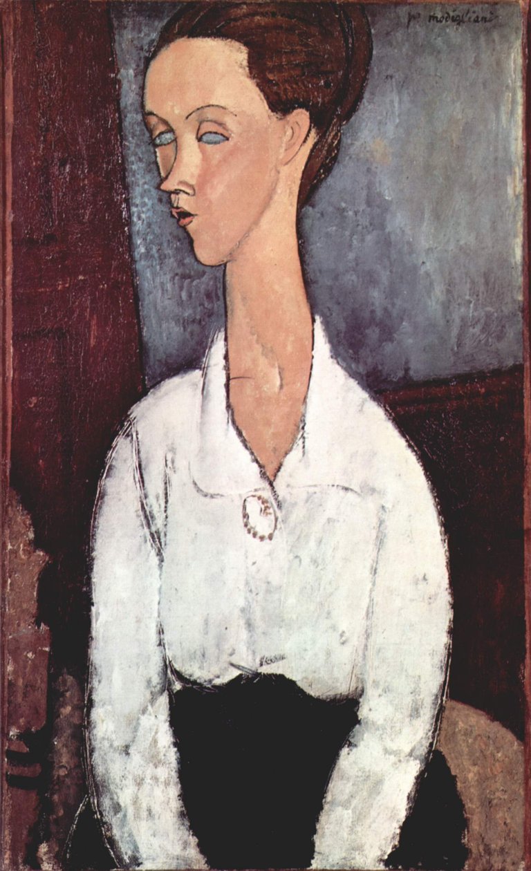 Porträt der Lunia Czechowska mit weißer Bluse tekijältä Amedeo Modigliani