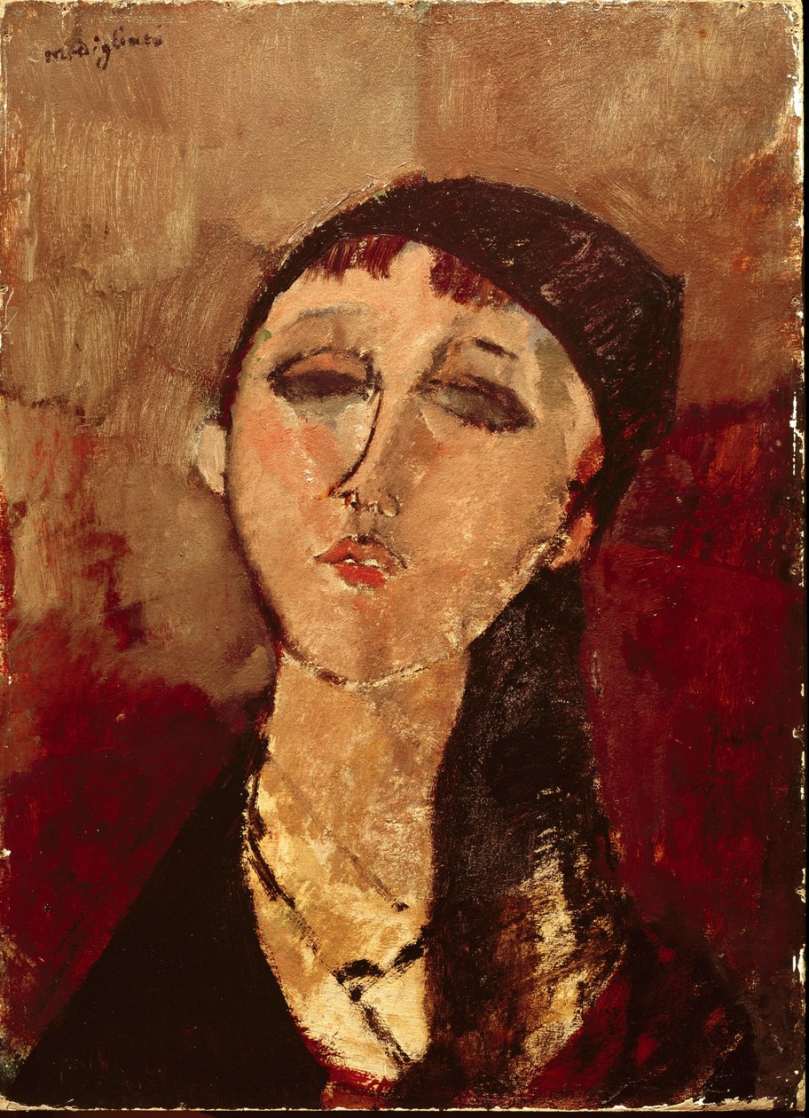 Tytön (Luisa) pää. Amedeo Modiglianin (1884-1920) maalaus, 1915. Öljy pahville. Mitat: 50x37cm. Milano, Mazzotta-säätiö tekijältä Amedeo Modigliani