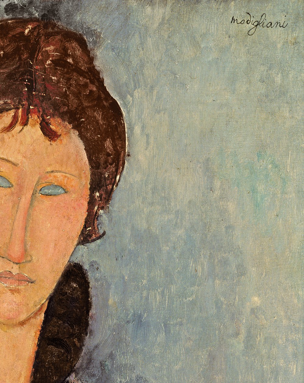 Nainen sinisillä silmillä, n. 1918 (yksityiskohta numerosta 96792) tekijältä Amedeo Modigliani