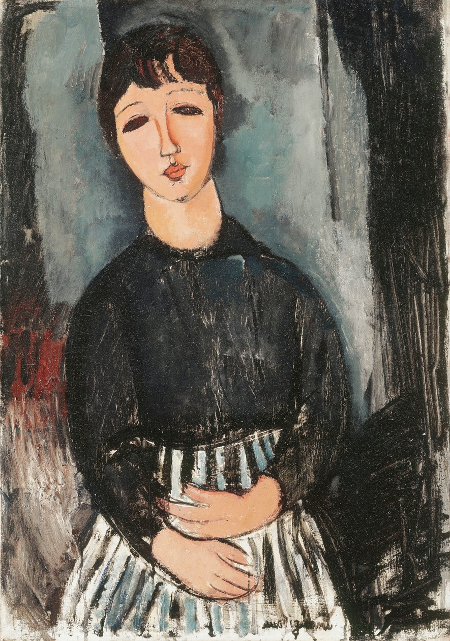 Palvelija raidallisessa esiliinassa, 1916 tekijältä Amedeo Modigliani