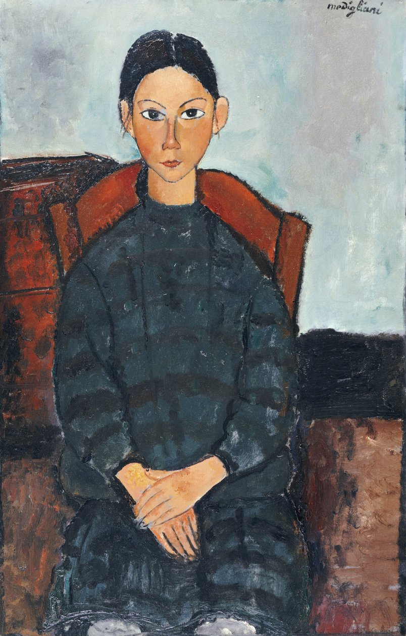 Nuori tyttö mustalla haalari, 1918 tekijältä Amedeo Modigliani
