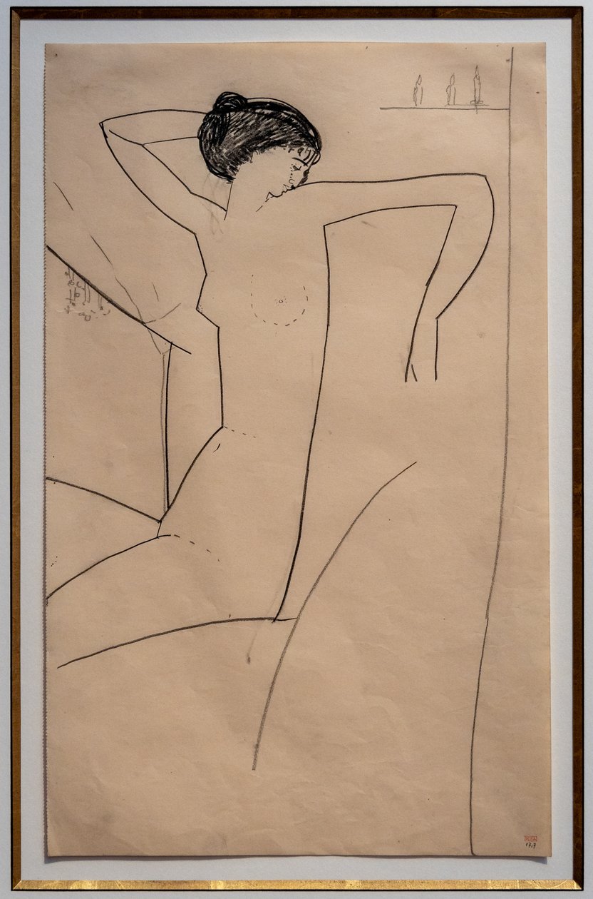 Anna Ahmatova istuu alasti, pää vasemmalle olkapäälle nojautuen. tekijältä Amedeo Modigliani
