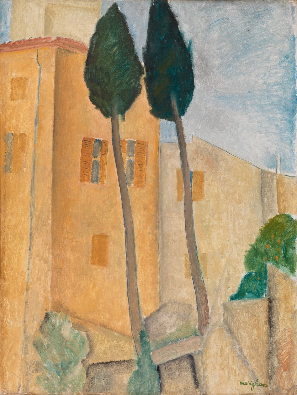 Sypressit ja talot Cagnesissa tekijältä Amedeo Modigliani