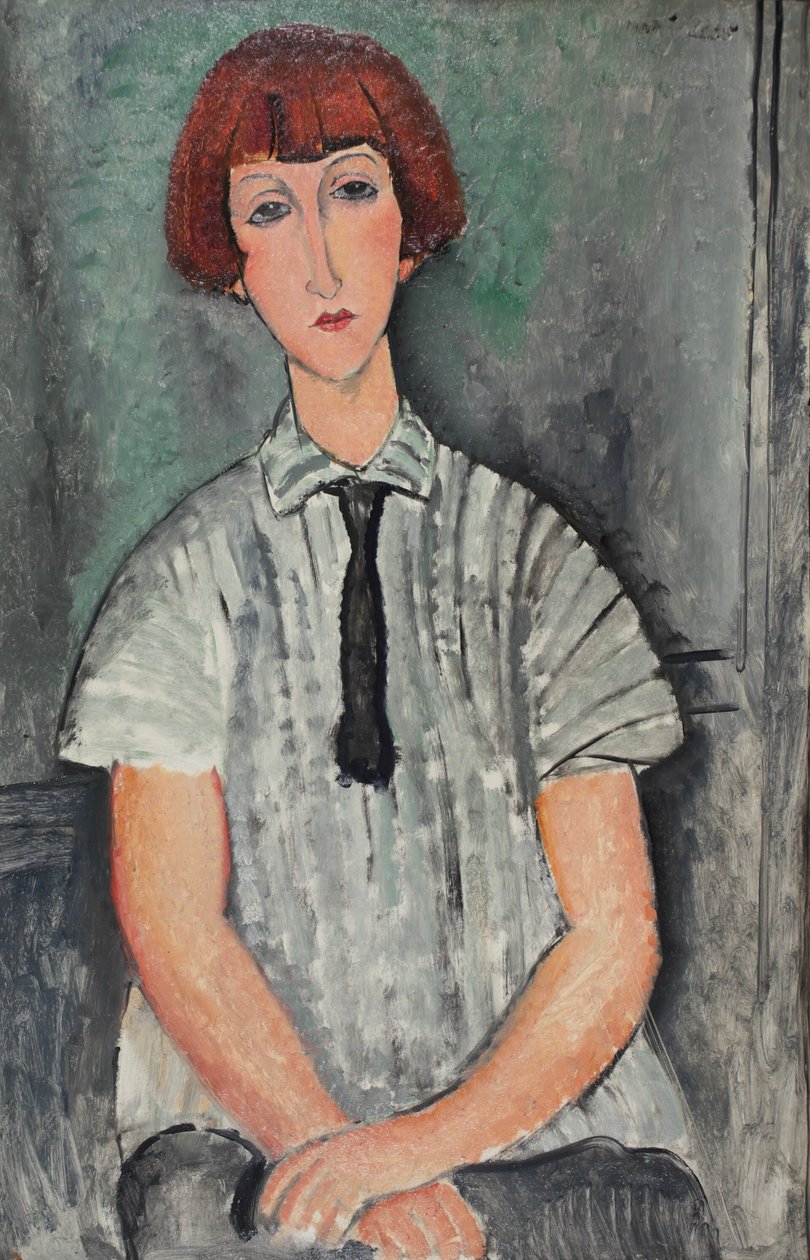 Ranskalainen:  Nuori tyttö, jolla on raidallinen pusero. tekijältä Amedeo Modigliani