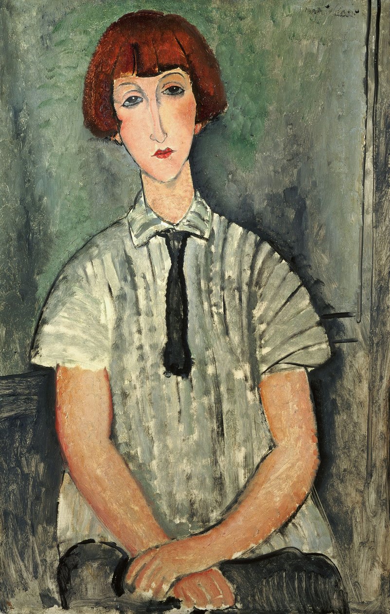Ranskalainen:  Nuori tyttö, jolla on raidallinen pusero. tekijältä Amedeo Modigliani