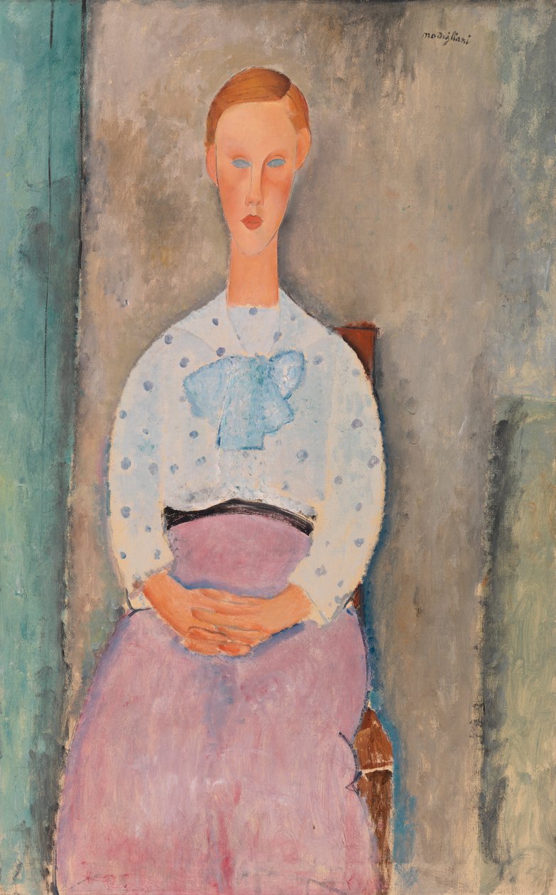 Tyttö, jolla on pilkullinen pusero tekijältä Amedeo Modigliani