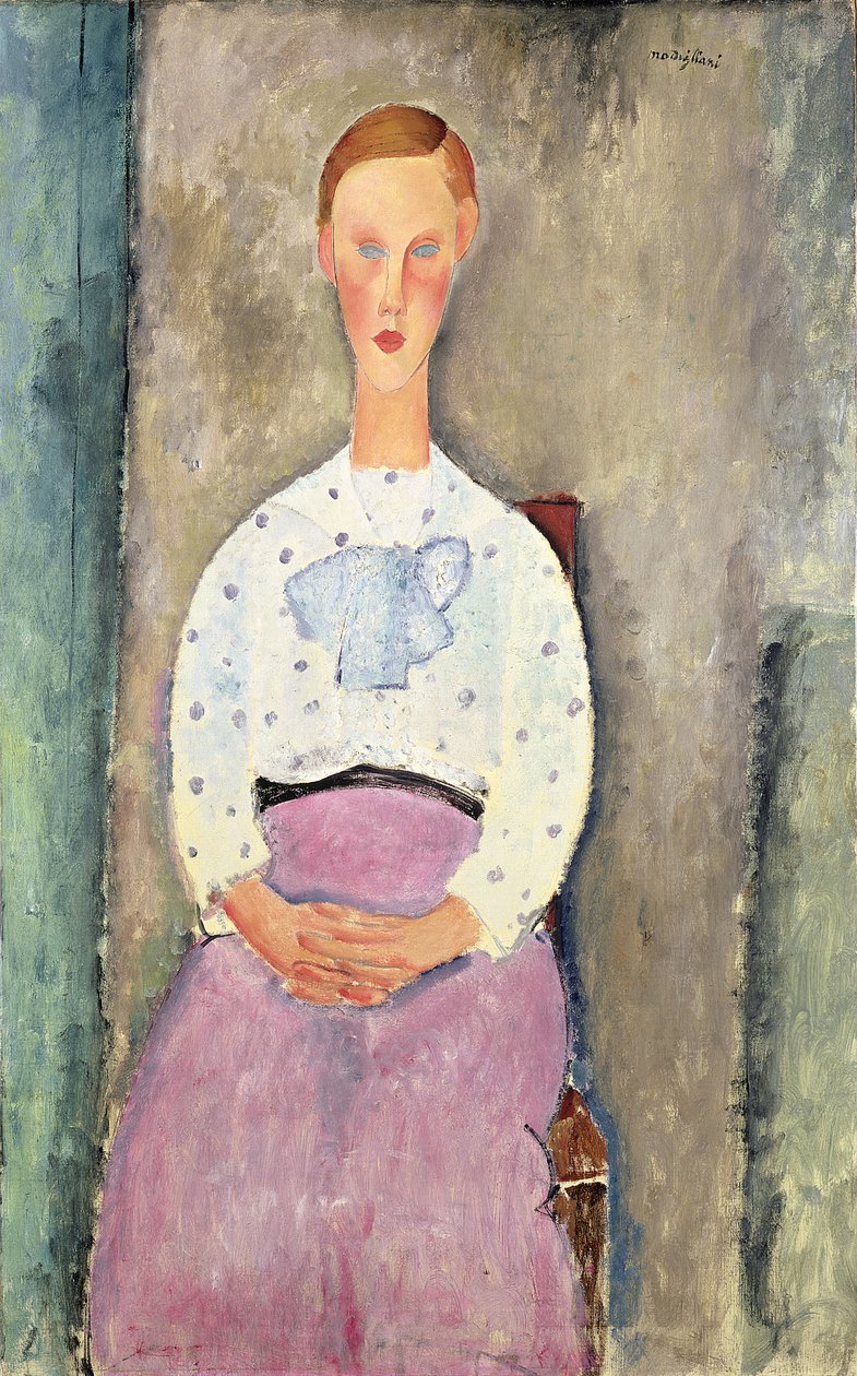 Tyttö pilkkupuseroneen, 1919 tekijältä Amedeo Modigliani