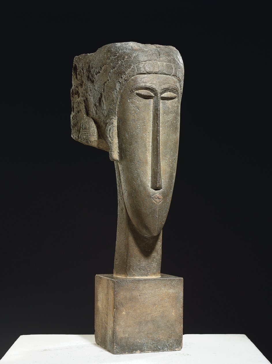 Pää, n. 1910-1912 (kalkkikivi) tekijältä Amedeo Modigliani