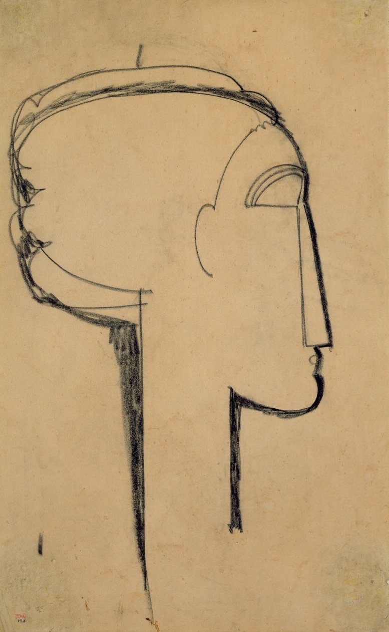 Pää profiilissa (hiili paperilla) tekijältä Amedeo Modigliani