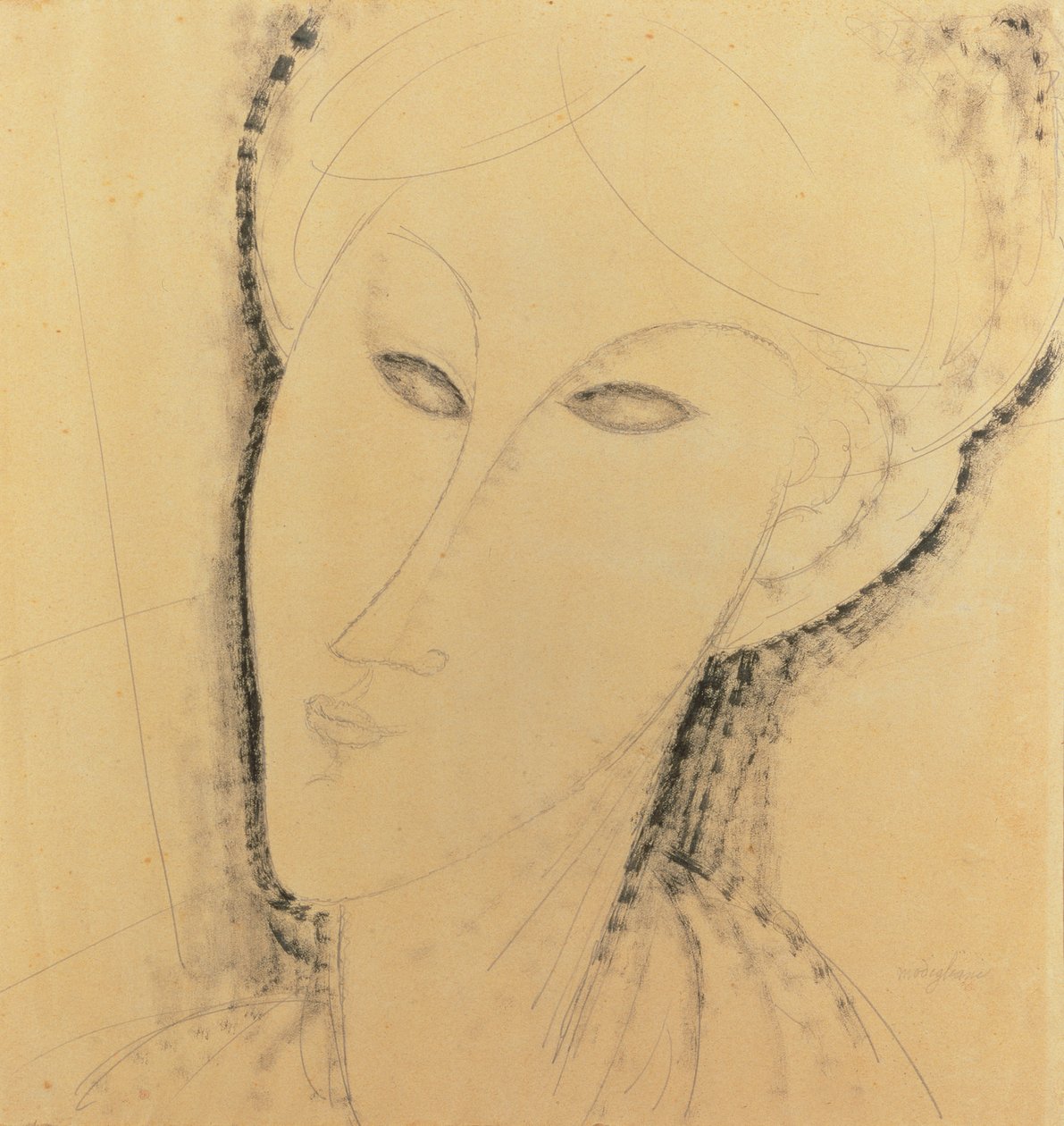 Naisen pää (kynä, sivellin, muste ja kynä paperille) tekijältä Amedeo Modigliani