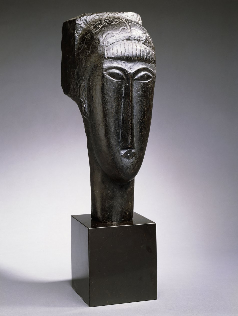 Naisen pää, jolla on hapsut; Tete de Femme a la Frange, 1912 tekijältä Amedeo Modigliani