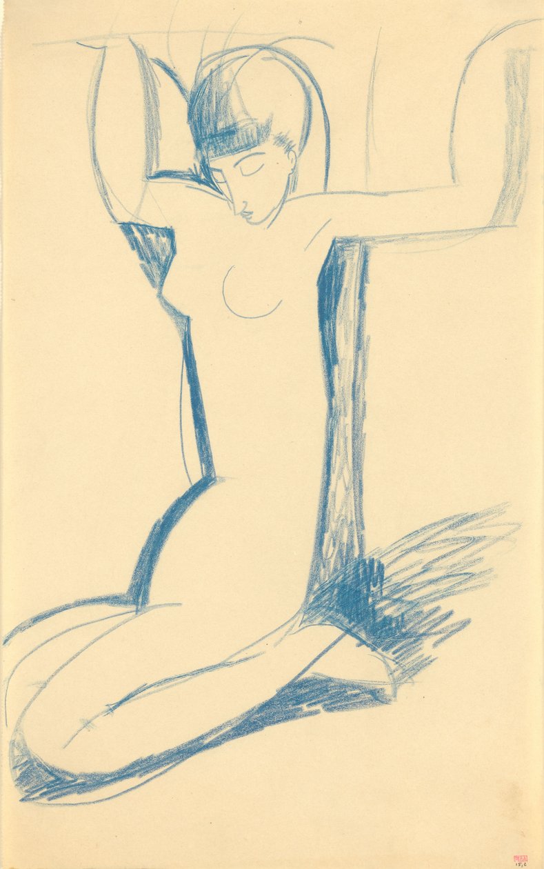 Kneeling Blue Caryatid, c. 1911 tekijältä Amedeo Modigliani