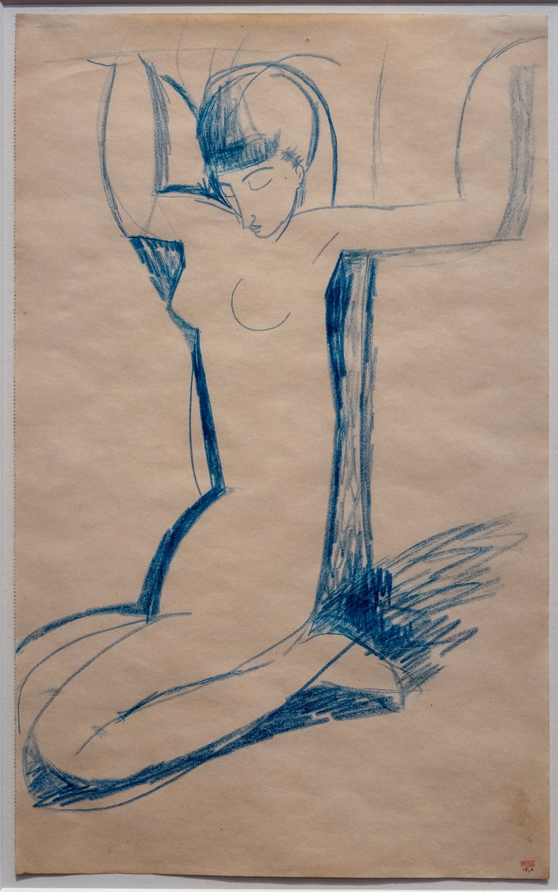 Polvistuva, kantapäillään istuva karyatidi (Anna Ahmatova). tekijältä Amedeo Modigliani