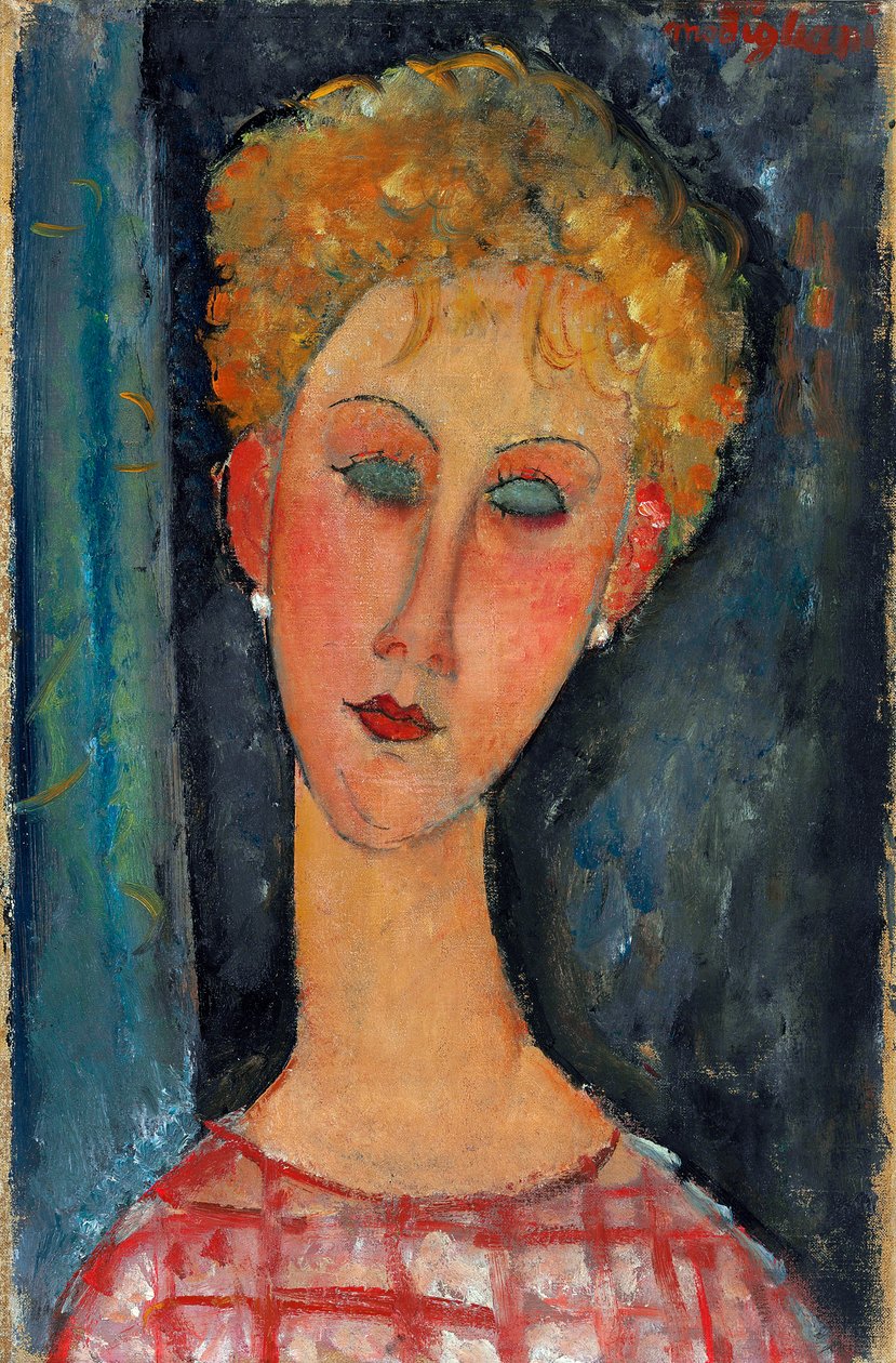 Blondi korvakoruineen, 1918-1919 tekijältä Amedeo Modigliani