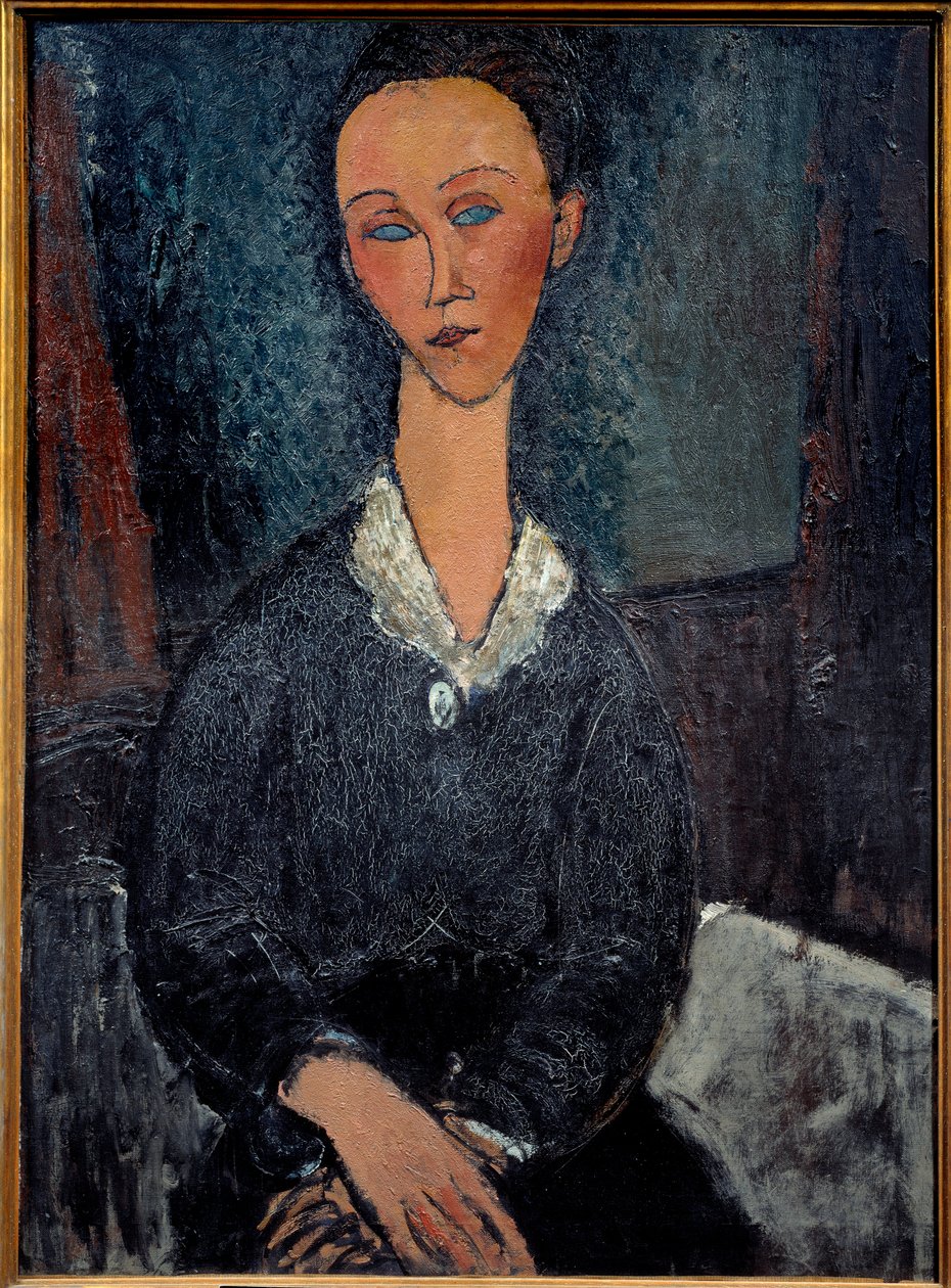 La woman au col blanc Amedeo Modiglianin (1884-1920) maalaus 1900-luvun aurinko. 0,92x0,6 m Grenoble, musee des Beaux Arts tekijältä Amedeo Modigliani