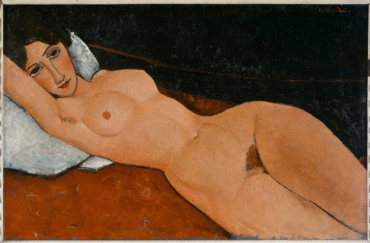 Liegender Frauenakt auf weißem Kissen tekijältä Amedeo Modigliani