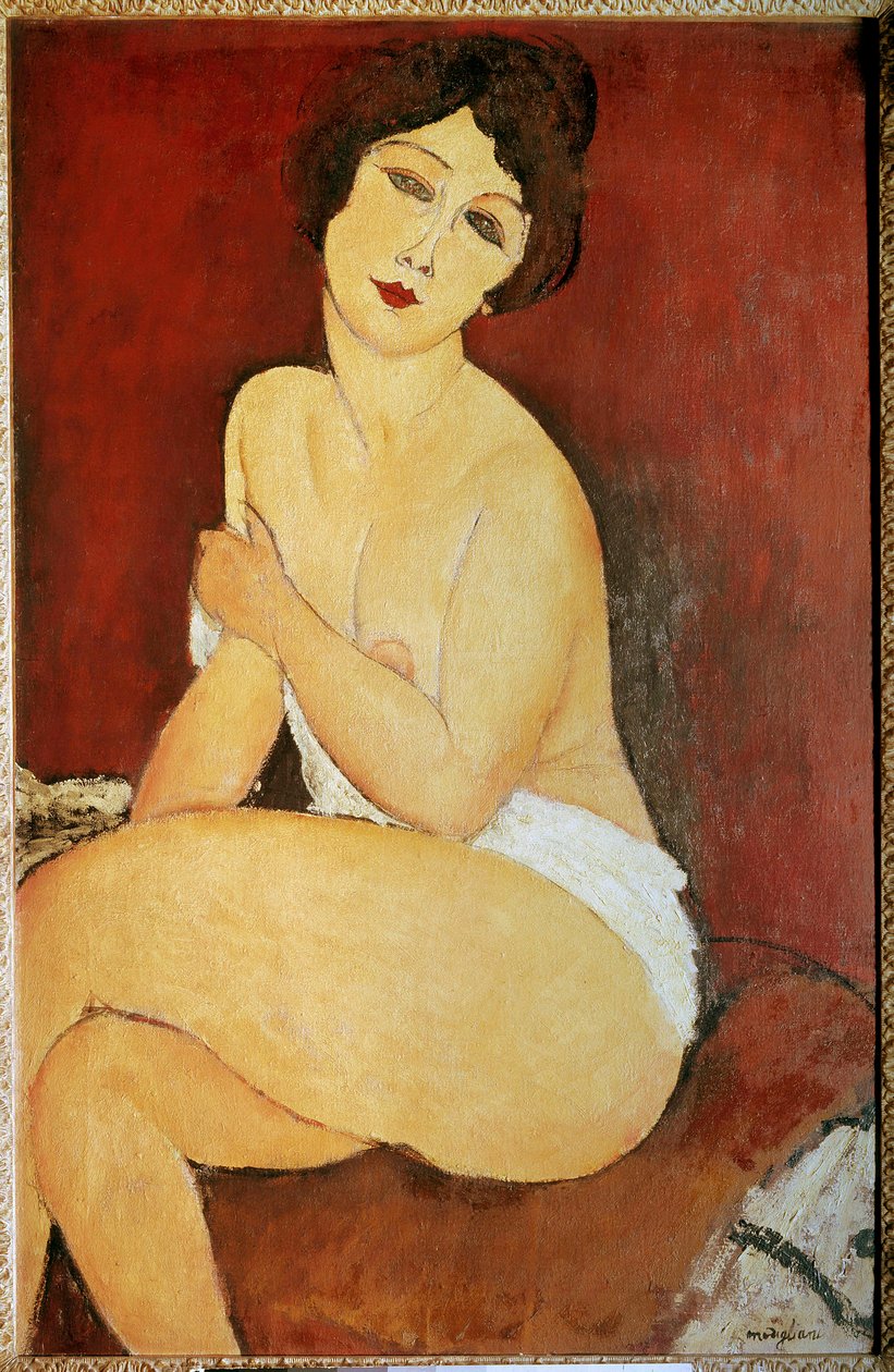Amedeo Modiglianin (1884-1920) maalaus alastomasta naisesta, 1917 su. 1x0,65 m Collection privee - Iso istuva alaston. Amedeo Modiglianin (1884-1920) maalaus tekijältä Amedeo Modigliani