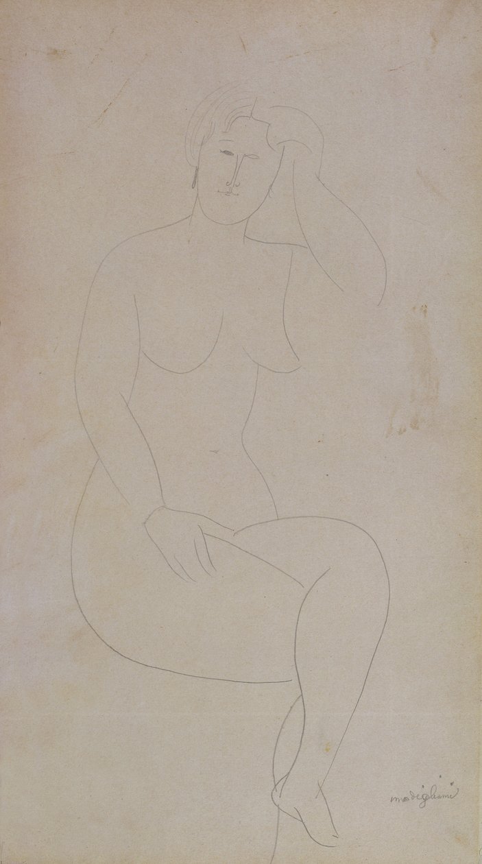 Alaston seisova tyttö (jalat ristissä) tekijältä Amedeo Modigliani