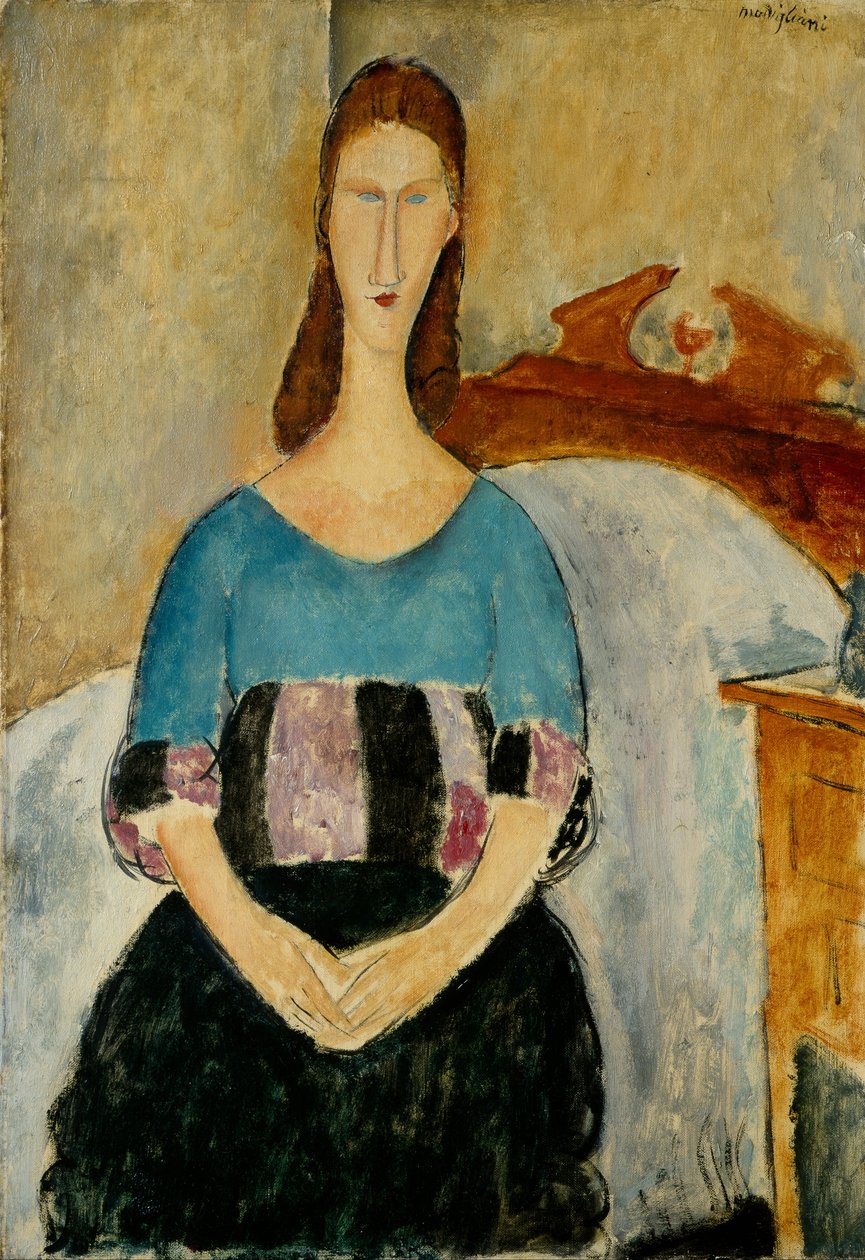 Istuvan Jeanne Hébuternen muotokuva, 1918 tekijältä Amedeo Modigliani