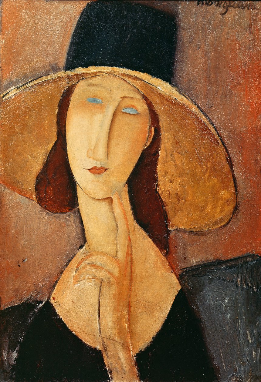 Jeanne Hebuternen muotokuva isossa hatussa, n. 1918-1919 tekijältä Amedeo Modigliani