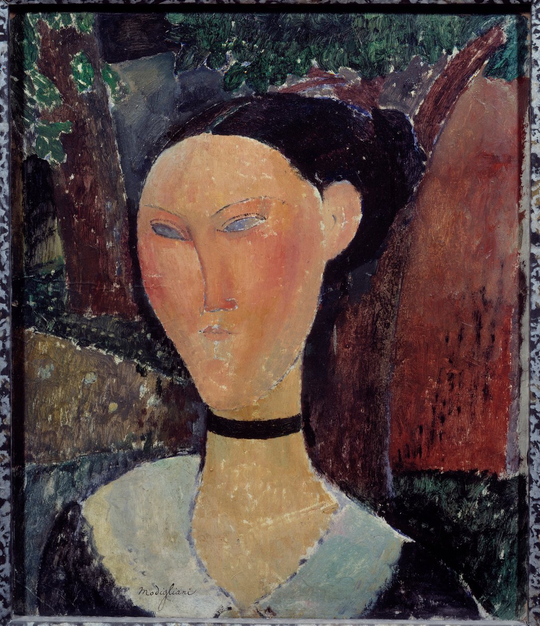Naisen muotokuva samettinauhalla maalannut Amedeo Modigliani (1884-1920) 1915 su. 0,54x0,45 m Pariisi, Musee de l