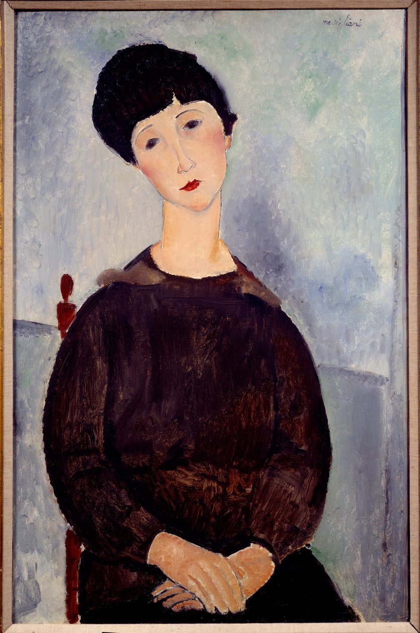 Muotokuva istuvasta ruskeasta tytöstä Amedeo Modiglianin maalaus tekijältä Amedeo Modigliani