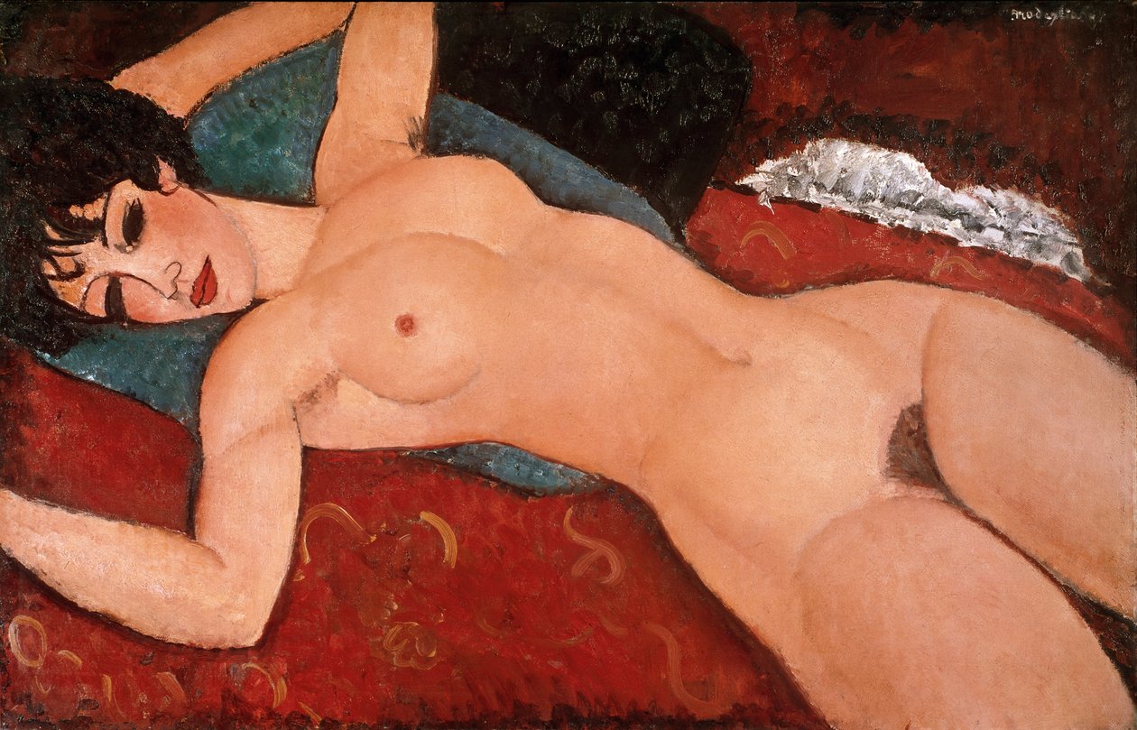 Makaava alaston (punainen alaston) 1917-18 (öljy kankaalle) tekijältä Amedeo Modigliani