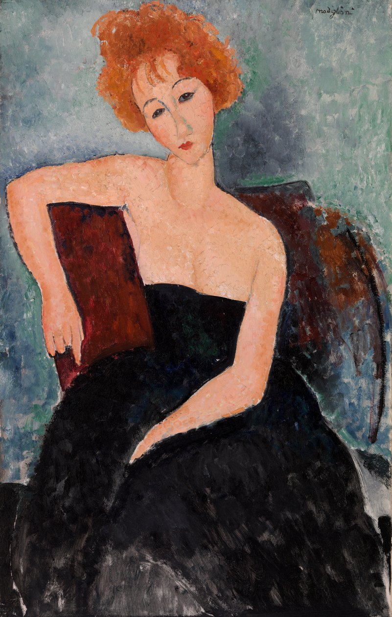 Punatukkainen tyttö iltapuvussa tekijältä Amedeo Modigliani