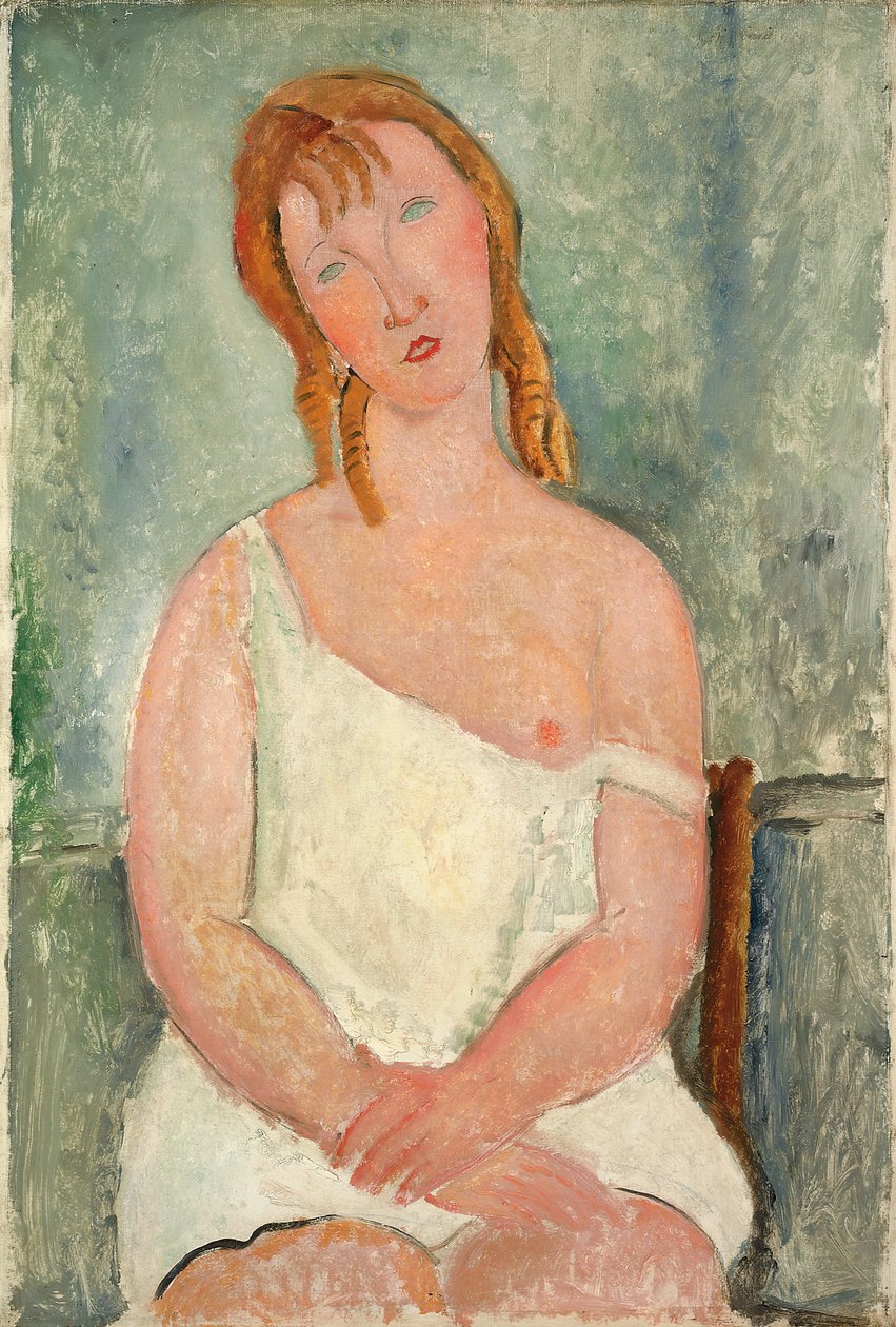 Istuva nuori tyttö paidassa; Nuori tyttö istuu paidassa, 1918 tekijältä Amedeo Modigliani