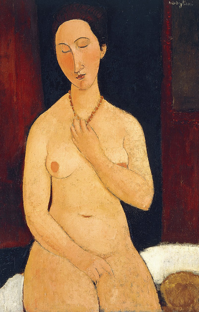 Istuva alaston kaulakoru, 1917 tekijältä Amedeo Modigliani